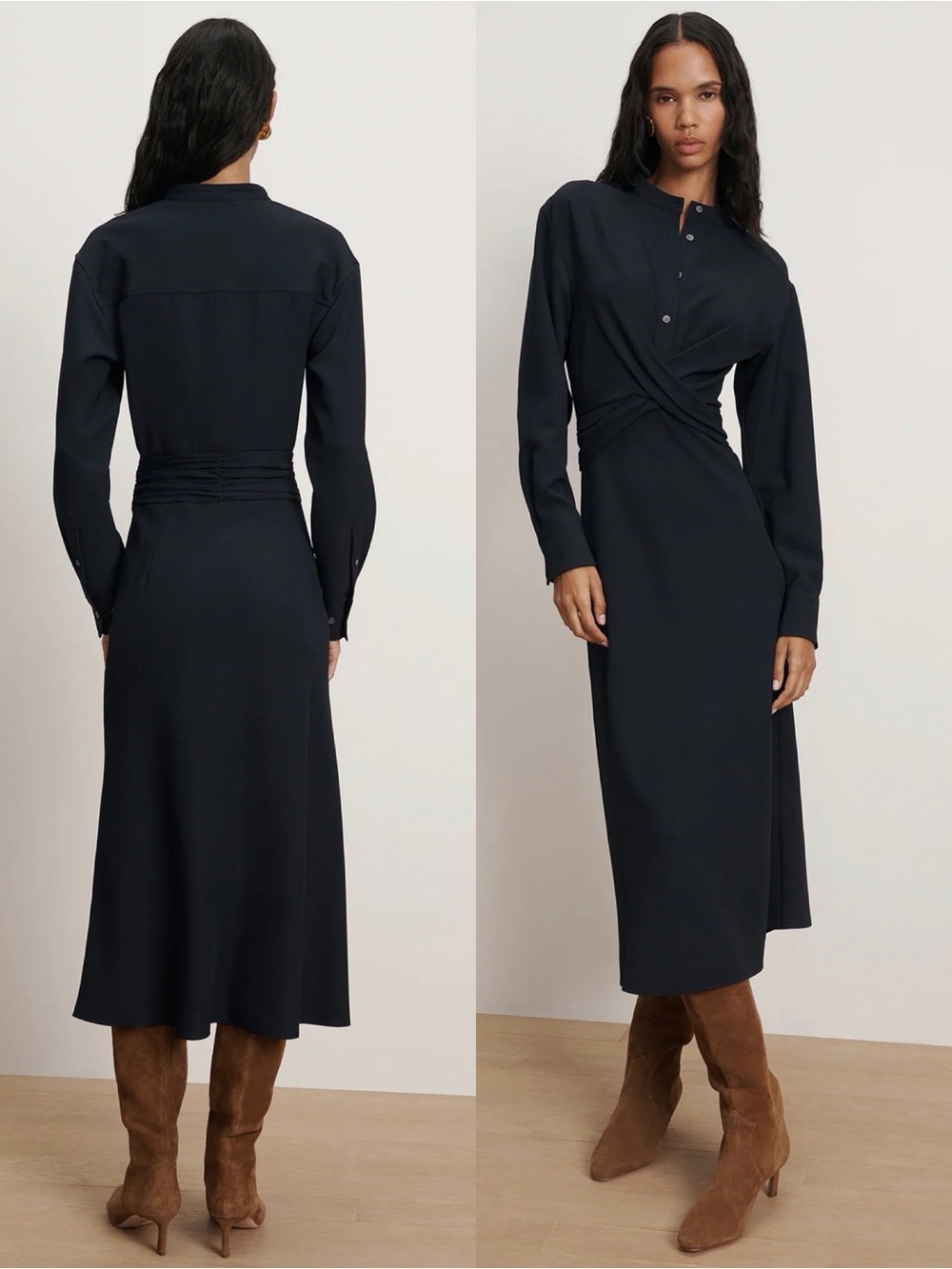 NWT Veronica Beard Ellers Midi Shirtdress Dress Navy Crossover-Waist Button-Down